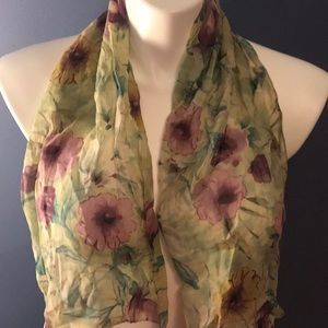 Pale green purple silky scarf